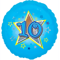 Blue Stars 10th Birthday balloon