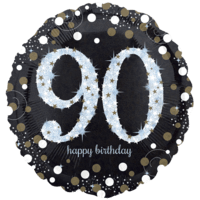 18" Black & Gold 90th Celebrations balloon
