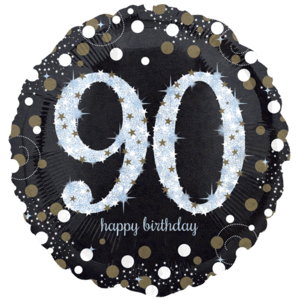18" Black & Gold 90th Celebrations Balloon in a Box