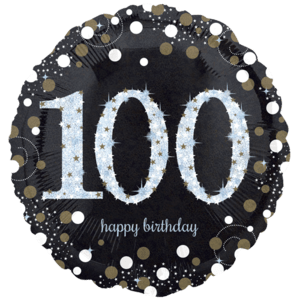 18" Black & Gold 100th Celebrations Balloon in a Box