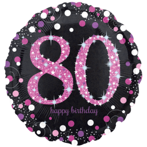 18" Black & Pink 80th Celebrations Balloon in a Box