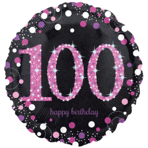 18" Black & Pink 100th Celebrations Balloon in a Box