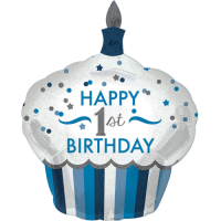 Blue 1st Birthday Cupcake balloon