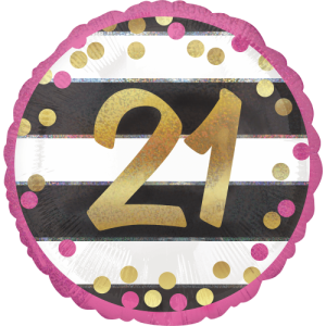 Pink & Gold 21st Birthday Dots Balloon in a Box