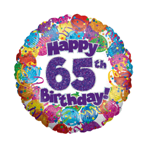 65th Birthday Balloons Holographic Balloon in a Box