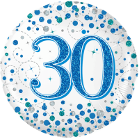 30th Sparkling Fizz Birthday Blue  balloon