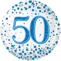 50th Sparkling Fizz Birthday Blue  balloon