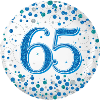 65th Sparkling Fizz Birthday Blue balloon