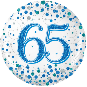 65th Sparkling Fizz Birthday Blue Balloon in a Box