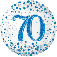 70th Sparkling Fizz Birthday Blue  balloon