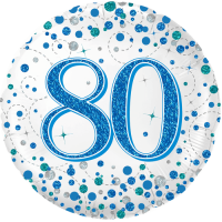 80th Sparkling Fizz Birthday Blue balloon