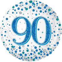 90th Sparkling Fizz Birthday Blue balloon