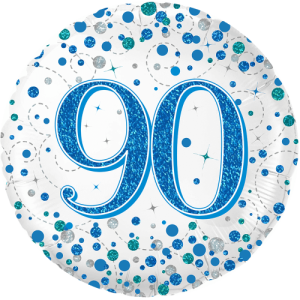 90th Sparkling Fizz Birthday Blue Balloon in a Box