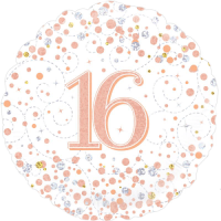 16th Sparkling Fizz Birthday White & Rose Gold  balloon