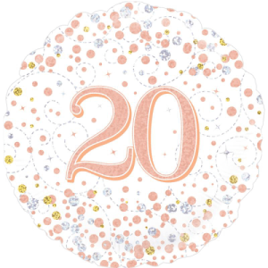 20th Sparkling Fizz Birthday White & Rose Gold  Balloon in a Box