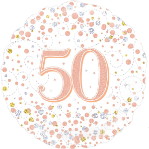 50th Sparkling Fizz Birthday White & Rose Gold Balloon in a Box