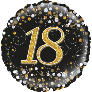 18th Sparkling Fizz Birthday Black & Gold Balloon in a Box