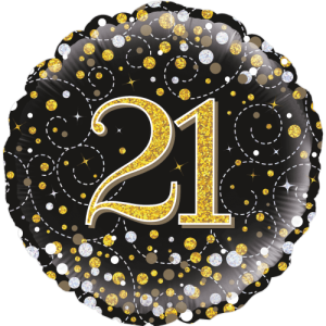 21st Sparkling Fizz Birthday Black & Gold Balloon in a Box