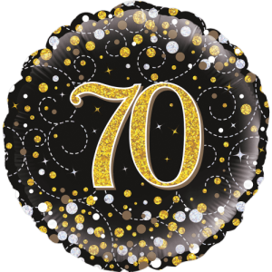 70th Sparkling Fizz Birthday Black & Gold Balloon in a Box