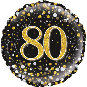 80th Sparkling Fizz Birthday Black & Gold Balloon in a Box