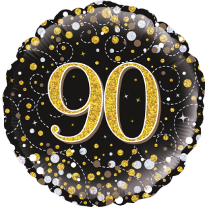 90th Sparkling Fizz Birthday Black & Gold Balloon in a Box
