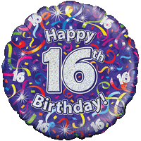 Holographic 16th Birthday Streamers balloon