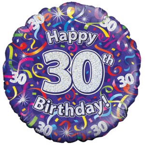 Holographic 30th Birthday Streamers Balloon in a Box
