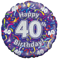 Holographic 40th Birthday Streamers balloon