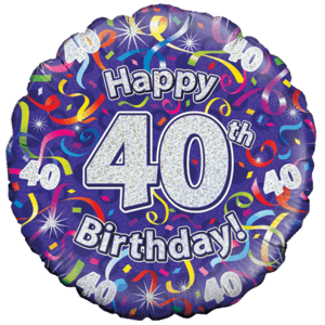 Holographic 40th Birthday Streamers Balloon in a Box