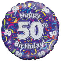 Holographic 50th Birthday Streamers balloon