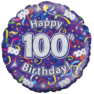 Holographic 100th Birthday Streamers Balloon in a Box