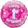 Pink 1st Birthday Holographic Balloon in a Box Small Image