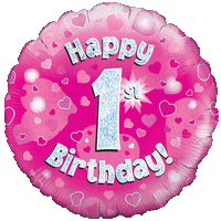 Pink 1st Birthday Holographic balloon