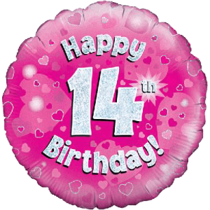 Happy 14th Birthday Girl Holographic Balloon in a Box