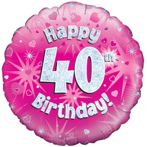 Happy 40th Pink Holographic Balloon in a Box