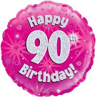18" Happy 90th Birthday Holographic Pink balloon