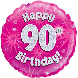 18" Happy 90th Birthday Holographic Pink Balloon in a Box