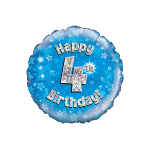 Blue 4th Birthday Holographic Balloon in a Box