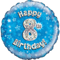 Happy 8th Birthday Boy Holographic balloon
