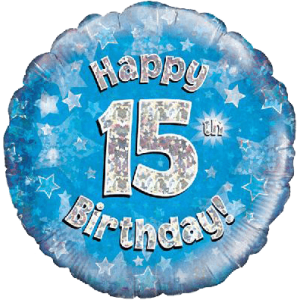 Happy 15th Birthday Boy Holographic Balloon in a Box