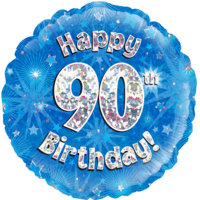 18" Happy 90th Birthday Holographic Blue balloon
