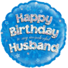 18" Happy Birthday to my Wonderful Husband Blue Holographic Balloon in a Box Small Image