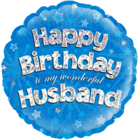 18" Happy Birthday to my Wonderful Husband Blue Holographic balloon