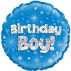 Birthday Boy Blue Holographic Balloon in a Box Small Image