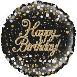 Sparkling Fizz Birthday Black and Gold Balloon in a Box