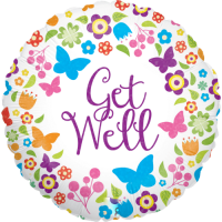 Butterflies & Flowers Get Well Holographic balloon