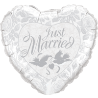 Just Married Silver Doves balloon