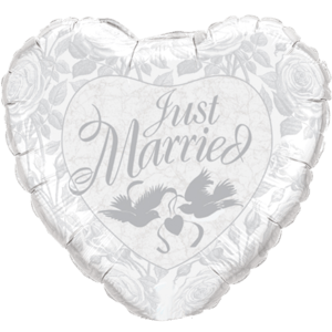 Just Married Silver Doves Balloon in a Box