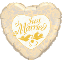 Just Married Golden Love Birds Heart balloon