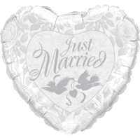 White & Silver Just Married Heart balloon